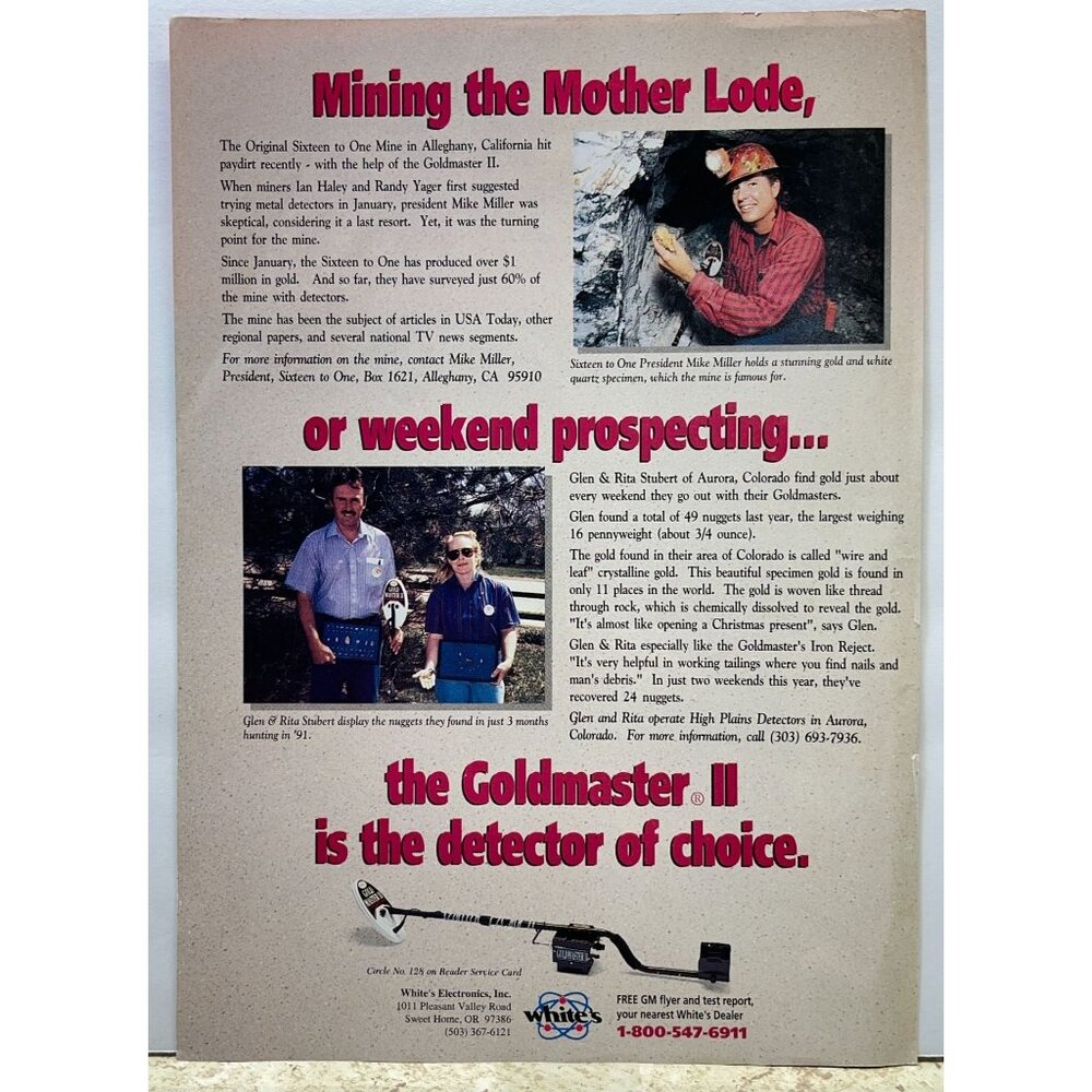 Goldmaster II Metal Detector Print Ad Vintage 90s Gold Mining Whites Electronics